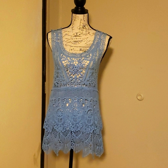 Simply Noelle Tops - SIMPLY Noelle Lady's Sleeveless Crochet/Lace Tunic In Periwinkle